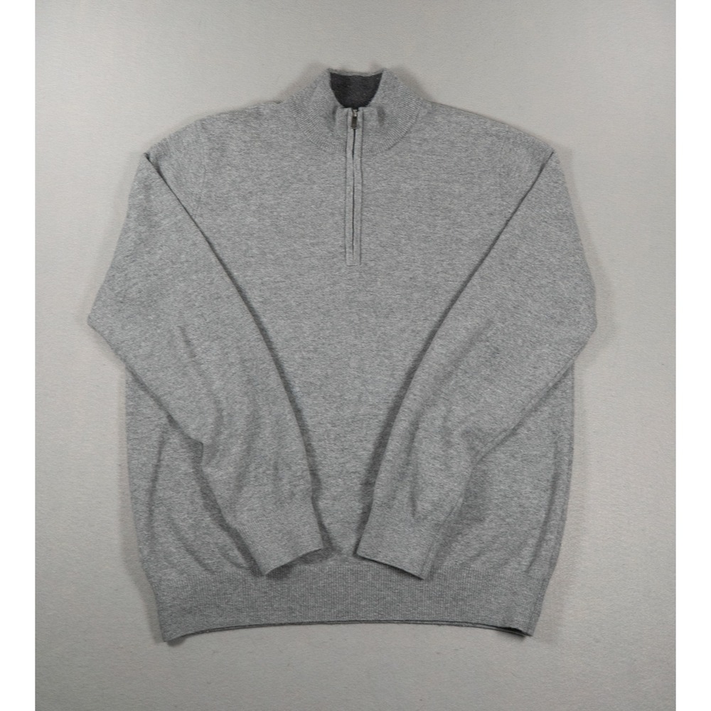 Faherty Brand Mens Quarter Zip Sweater Heather Gray Cotton Blend Size L